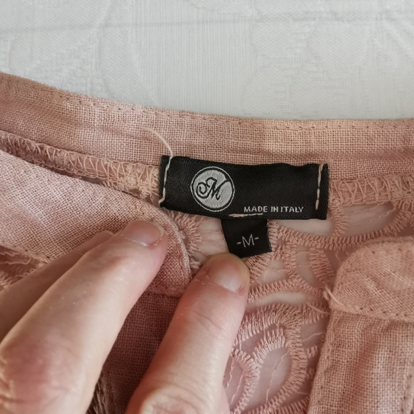 M Made In Italy Pink Linen Lace Shirt Size Medium - Picture 4 of 7